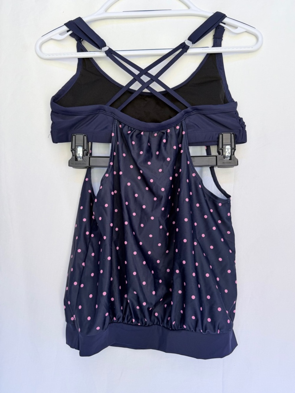 Women’s Navy Polka Dot Tankini Top with Pink Dots - Picture 2 of 2